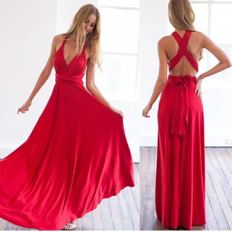Sexy mujer Multiway Wrap Convertible Boho Maxi Club vestido rojo vendaje vestido largo fiesta damas de honor Infinity Robe Longue Femme