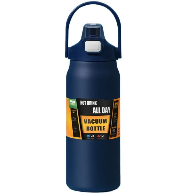Termo de acero inoxidable 800/1000/1200/1500ML 304 con pajita, taza térmica, frascos de vacío deportivos, botella de agua fría y caliente