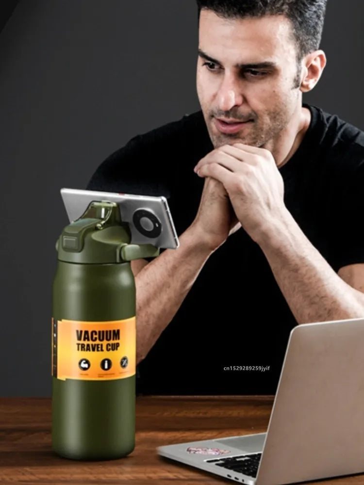 Termo de acero inoxidable 800/1000/1200/1500ML 304 con pajita, taza térmica, frascos de vacío deportivos, botella de agua fría y caliente