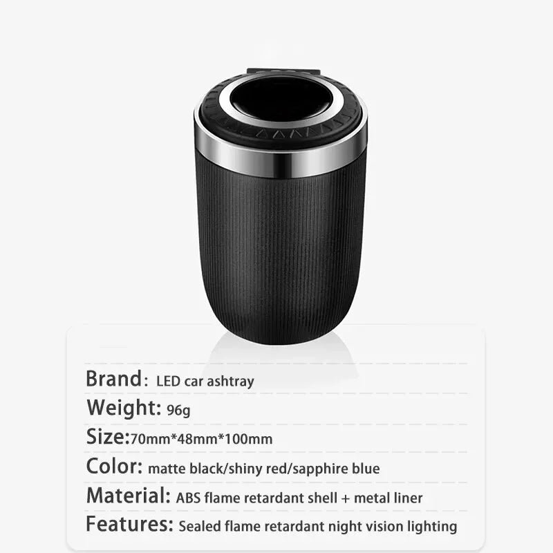 Cenicero de coche con tapa, Cenicero portátil a prueba de olores Led azul, taza para carcasa ignífuga automática, accesorios abiertos con un solo toque para coche