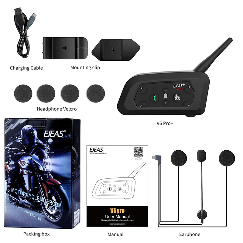 EJEAS solo tienda oficial en el extranjero V6PRO + intercomunicador para motocicleta casco Bluetooth 5,1 auriculares 6 conductores 800m comunicador impermeable