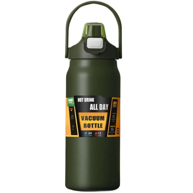 Termo de acero inoxidable 800/1000/1200/1500ML 304 con pajita, taza térmica, frascos de vacío deportivos, botella de agua fría y caliente