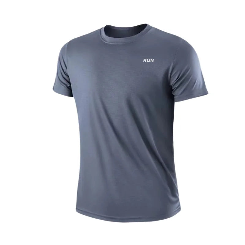 Camiseta de manga corta de secado rápido para hombre, camisa deportiva de gimnasio para correr, absorbe la humedad, cuello redondo, entrenamiento, ejercicio, gimnasio, Tops ligeros
