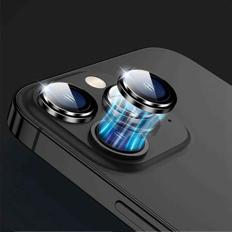 1 Juego de Protector de cámara de Metal para iPhone 15 16 Pro Max 14 Plus 13, anillo de aleación de cristal para lente para iphone 15pro, tapa de lente trasera