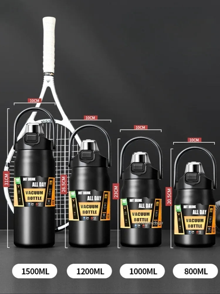 Termo de acero inoxidable 800/1000/1200/1500ML 304 con pajita, taza térmica, frascos de vacío deportivos, botella de agua fría y caliente