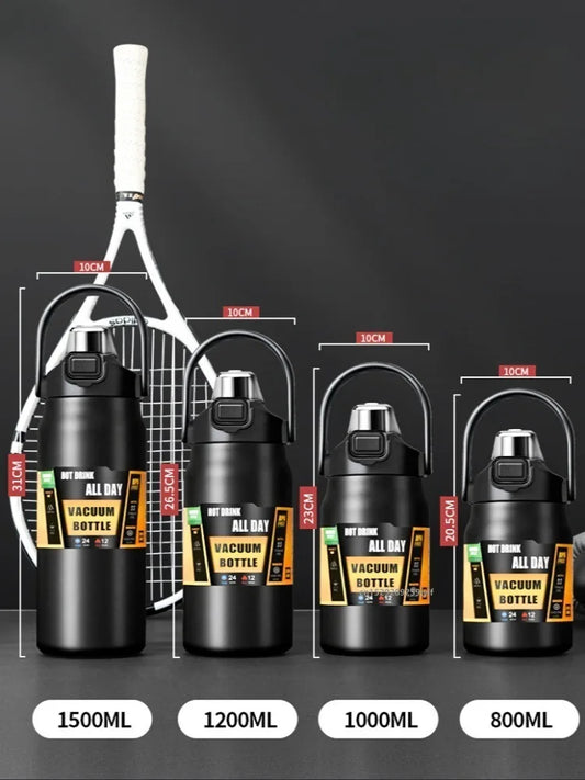 Termo de acero inoxidable 800/1000/1200/1500ML 304 con pajita, taza térmica, frascos de vacío deportivos, botella de agua fría y caliente