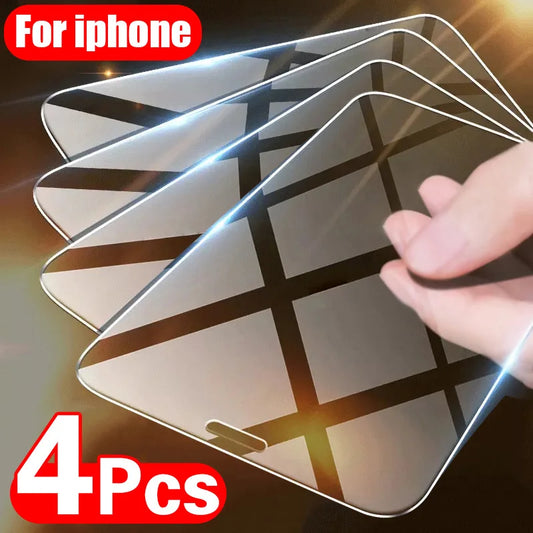 4 unidades de vidrio templado para iPhone 11 12 13 14 Pro XR X XS Max protector de pantalla para iPhone 12 13 Mini 7 8 6 Plus SE Glass