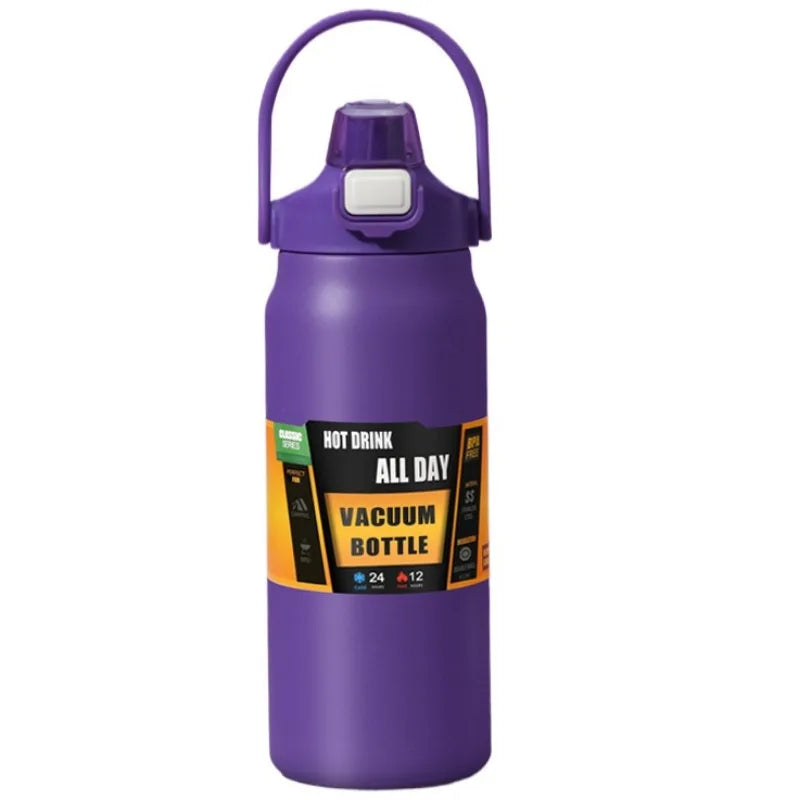 Termo de acero inoxidable 800/1000/1200/1500ML 304 con pajita, taza térmica, frascos de vacío deportivos, botella de agua fría y caliente