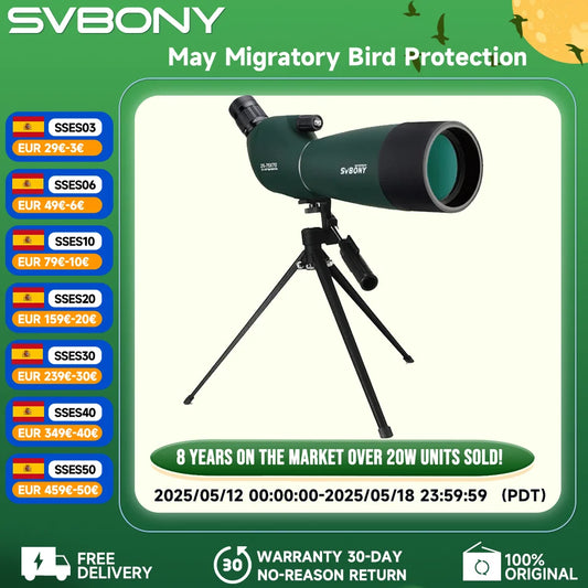 Svbony SV28 50/60/70/80mm telescopio potente Zoom con trípode impermeable, equipo de Camping, tiro al objetivo, observación de aves