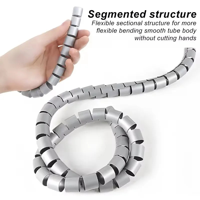 Protector de Cable negro, organizador de cables, tubo de gestión, envoltura de Cable Flexible, tubo en espiral, cubierta de manga de Cable de oficina, 2M