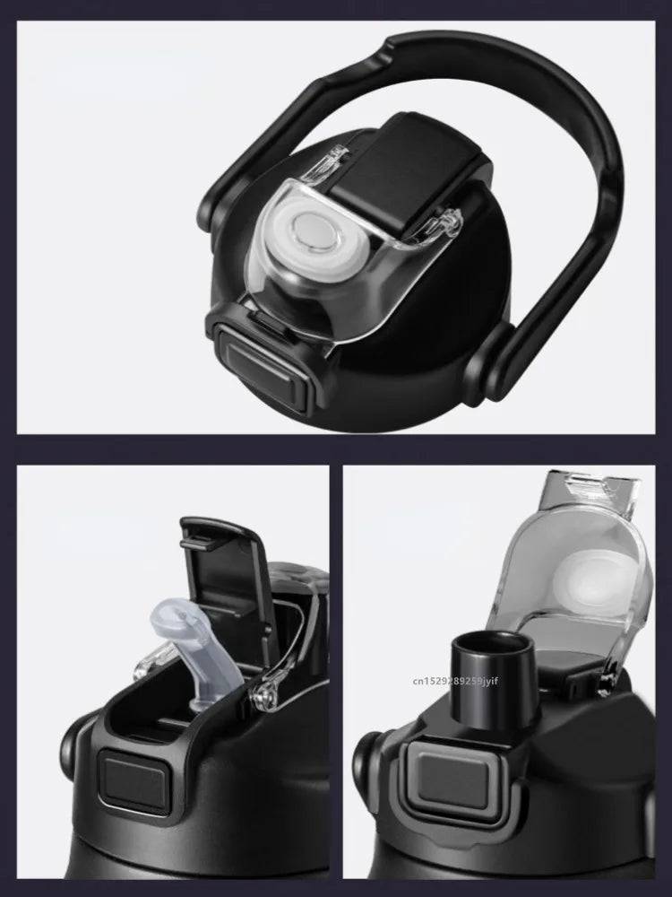 Termo de acero inoxidable 800/1000/1200/1500ML 304 con pajita, taza térmica, frascos de vacío deportivos, botella de agua fría y caliente