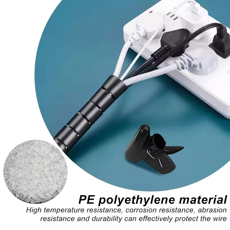 Protector de Cable negro, organizador de cables, tubo de gestión, envoltura de Cable Flexible, tubo en espiral, cubierta de manga de Cable de oficina, 2M