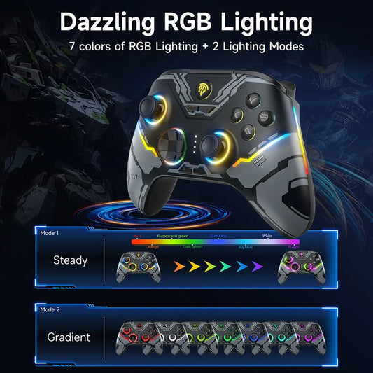 Gamepad inalámbrico para PC, controlador de joystick Bluetooth para PC Windows, Nintendo Switch, Android/iOS, RGB, efecto Hall