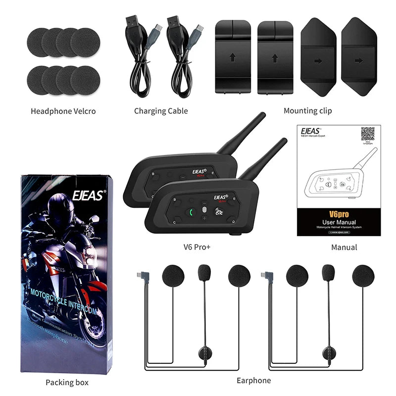 EJEAS solo tienda oficial en el extranjero V6PRO + intercomunicador para motocicleta casco Bluetooth 5,1 auriculares 6 conductores 800m comunicador impermeable