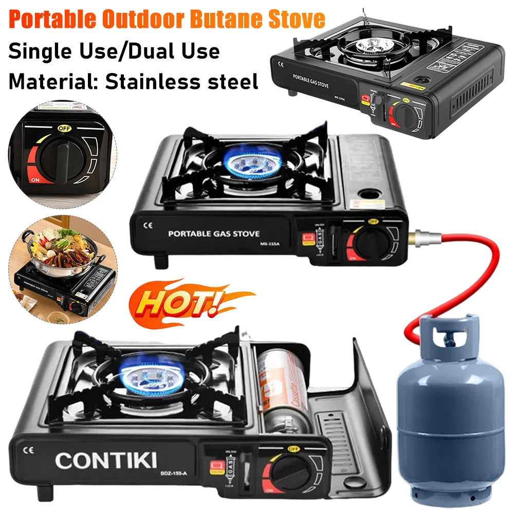 Estufa de butano con quemador portátil, estufa de Gas para acampar, estufa de tanque de Gas para exteriores con funda de transporte, estufa de mochilero para senderismo y cocina