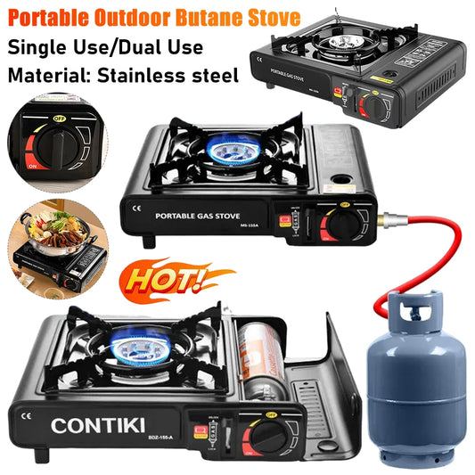 Estufa de butano con quemador portátil, estufa de Gas para acampar, estufa de tanque de Gas para exteriores con funda de transporte, estufa de mochilero para senderismo y cocina