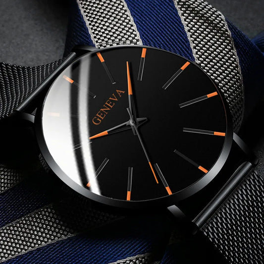 Reloj ultradelgado minimalista para hombre, cronógrafo de cuarzo con correa de acero inoxidable y malla de acero, marca superior a la moda, para negocios
