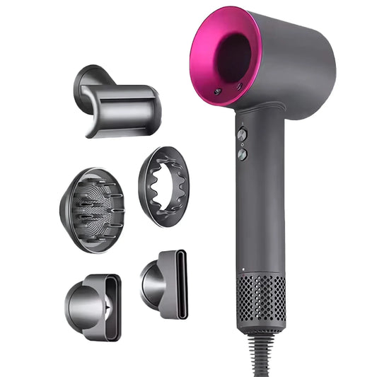 EasySpeed Secador de Pelo Iónico Sin Aspas 5 en 1 Profesional  Peluquería 1600W con 6 Accesórios Secado Rápido y Constante Frío/Calor 3 Velocidades Alta Potencia para Uso Doméstico y de Viaje, Silencioso y Potente