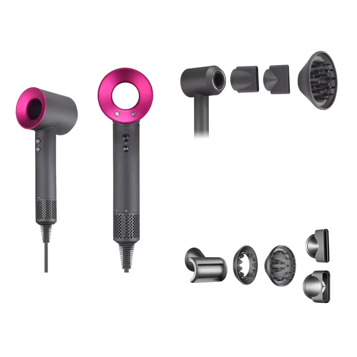 EasySpeed Secador de Pelo Iónico Sin Aspas 5 en 1 Profesional  Peluquería 1600W con 6 Accesórios Secado Rápido y Constante Frío/Calor 3 Velocidades Alta Potencia para Uso Doméstico y de Viaje, Silencioso y Potente