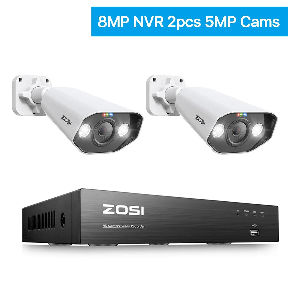 ZOSI-Kit de videovigilancia 8CH POE 4K 8MP 5MP Super HD Cámaras IP para exteriores Sistema de cámara de seguridad CCTV con visión nocturna AI Starlight