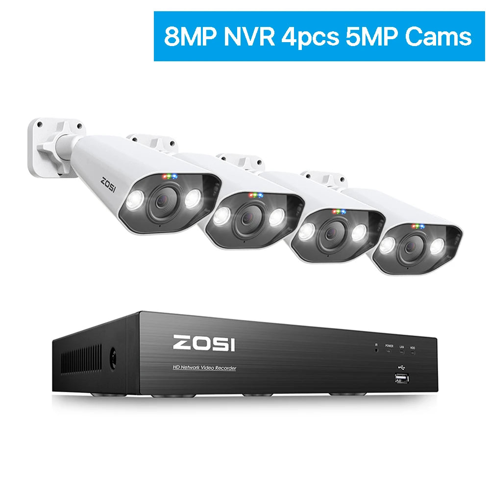 ZOSI-Kit de videovigilancia 8CH POE 4K 8MP 5MP Super HD Cámaras IP para exteriores Sistema de cámara de seguridad CCTV con visión nocturna AI Starlight