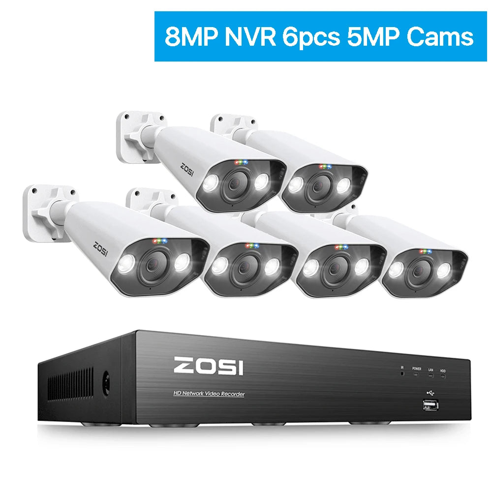 ZOSI-Kit de videovigilancia 8CH POE 4K 8MP 5MP Super HD Cámaras IP para exteriores Sistema de cámara de seguridad CCTV con visión nocturna AI Starlight