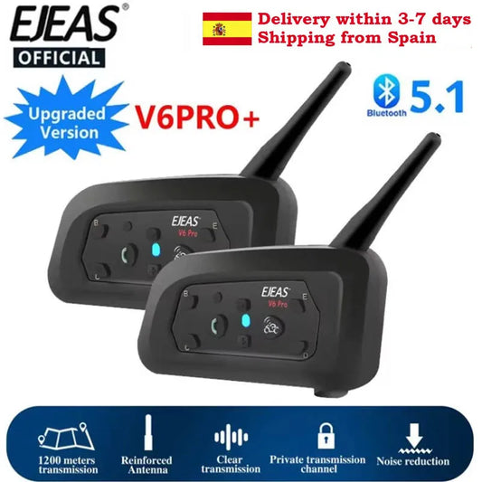 EJEAS solo tienda oficial en el extranjero V6PRO + intercomunicador para motocicleta casco Bluetooth 5,1 auriculares 6 conductores 800m comunicador impermeable