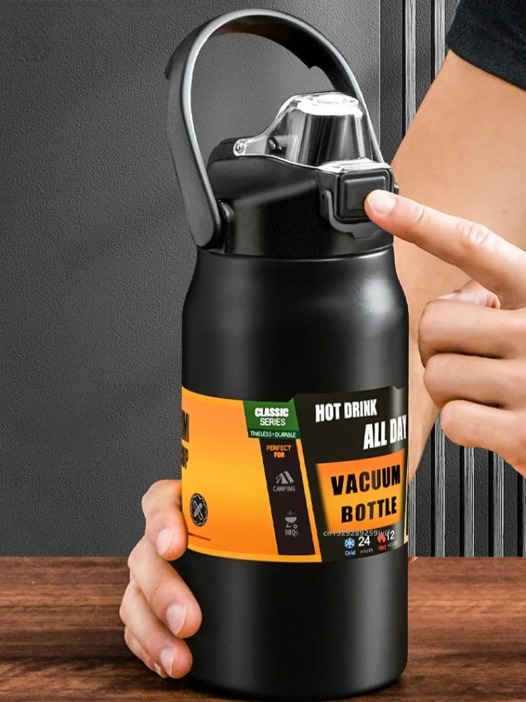 Termo de acero inoxidable 800/1000/1200/1500ML 304 con pajita, taza térmica, frascos de vacío deportivos, botella de agua fría y caliente