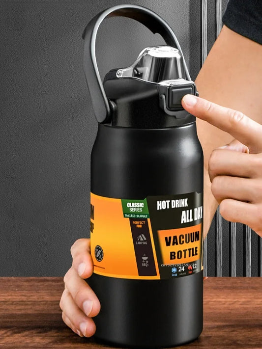 Termo de acero inoxidable 800/1000/1200/1500ML 304 con pajita, taza térmica, frascos de vacío deportivos, botella de agua fría y caliente