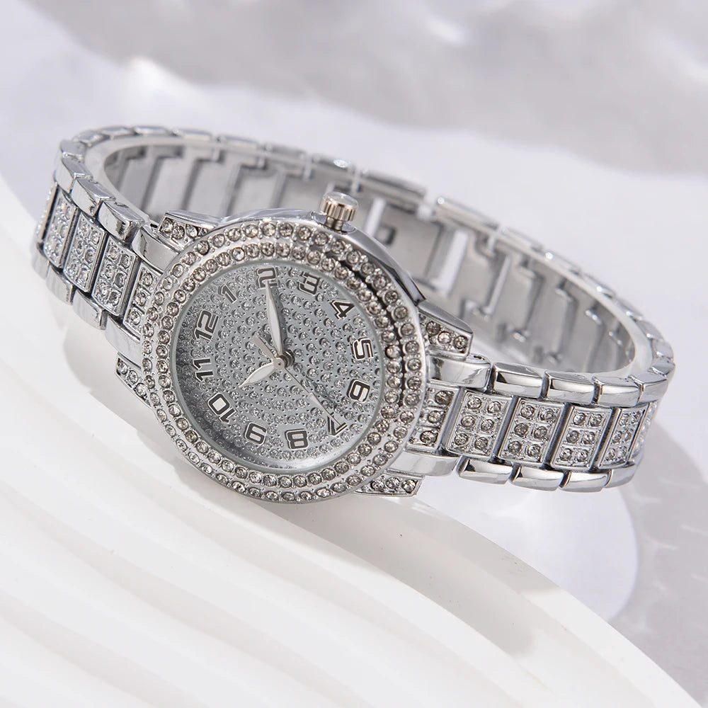 6 uds reloj de mujer elegante de lujo reloj de aleación reloj de pulsera de cristal para regalo de mujer reloj de cuarzo pulsera de aleación de diamantes de imitación Montre
