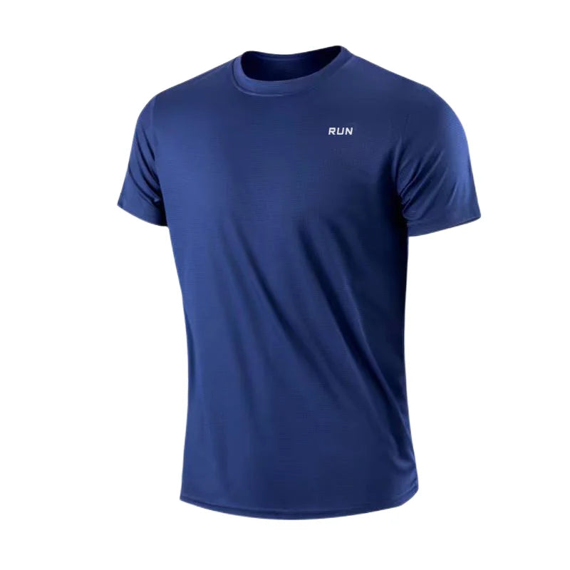 Camiseta de manga corta de secado rápido para hombre, camisa deportiva de gimnasio para correr, absorbe la humedad, cuello redondo, entrenamiento, ejercicio, gimnasio, Tops ligeros