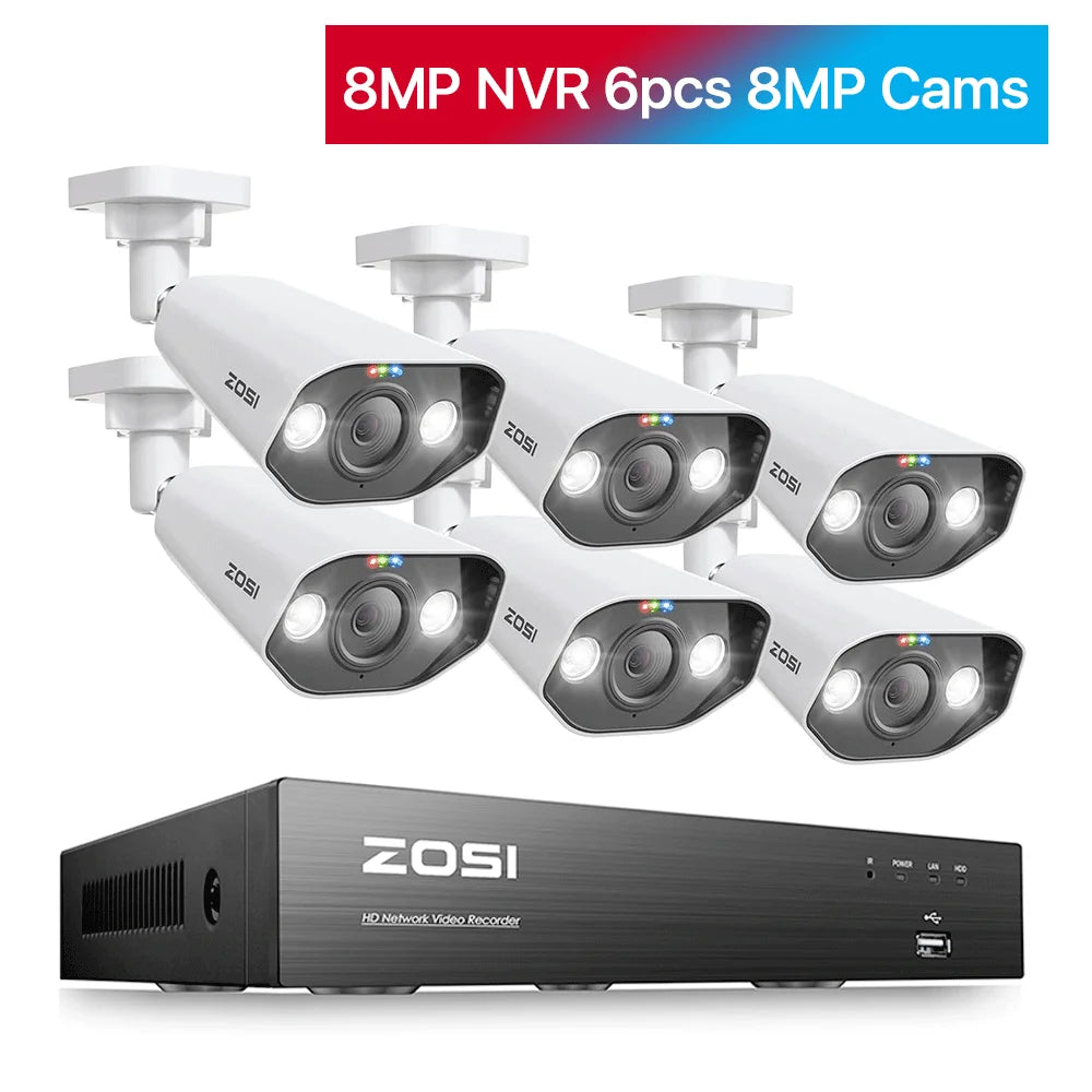 ZOSI-Kit de videovigilancia 8CH POE 4K 8MP 5MP Super HD Cámaras IP para exteriores Sistema de cámara de seguridad CCTV con visión nocturna AI Starlight