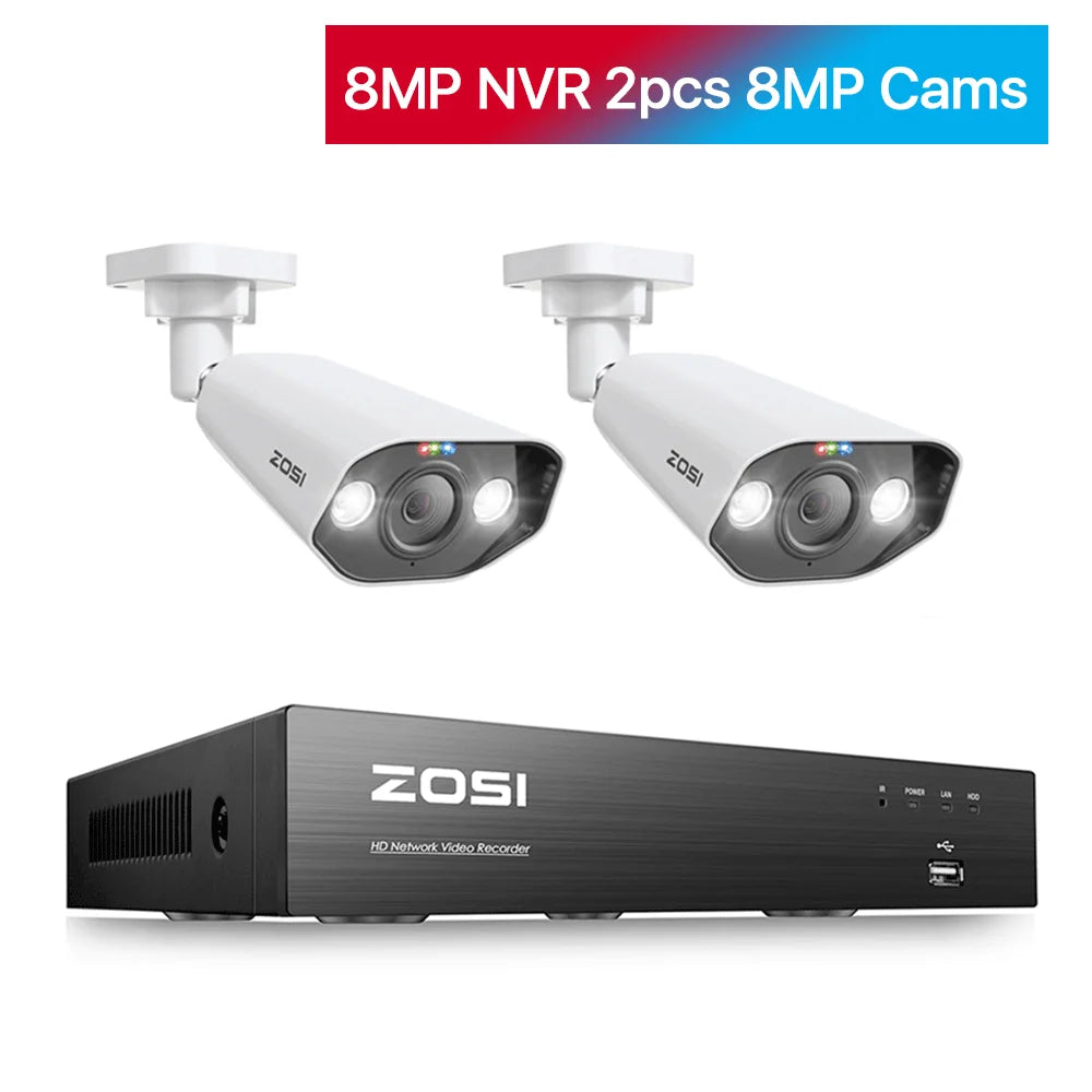ZOSI-Kit de videovigilancia 8CH POE 4K 8MP 5MP Super HD Cámaras IP para exteriores Sistema de cámara de seguridad CCTV con visión nocturna AI Starlight