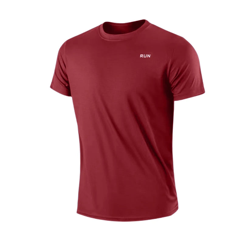 Camiseta de manga corta de secado rápido para hombre, camisa deportiva de gimnasio para correr, absorbe la humedad, cuello redondo, entrenamiento, ejercicio, gimnasio, Tops ligeros