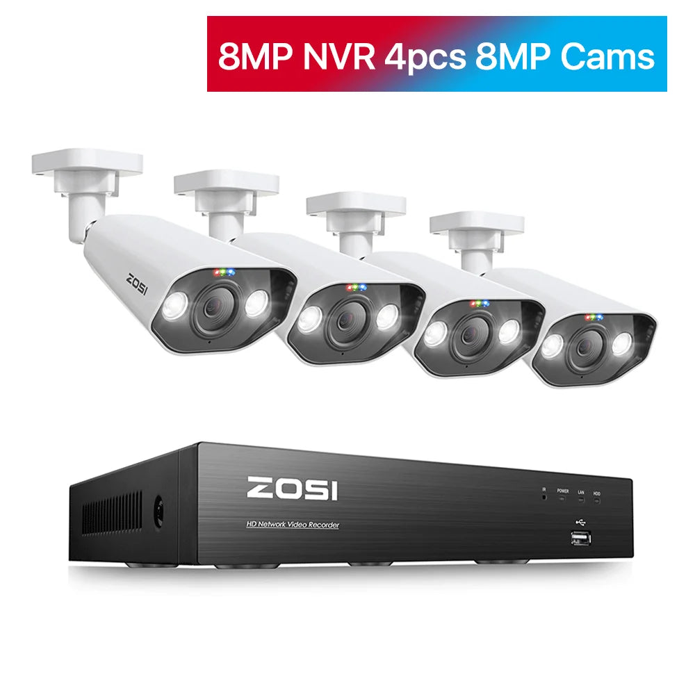 ZOSI-Kit de videovigilancia 8CH POE 4K 8MP 5MP Super HD Cámaras IP para exteriores Sistema de cámara de seguridad CCTV con visión nocturna AI Starlight