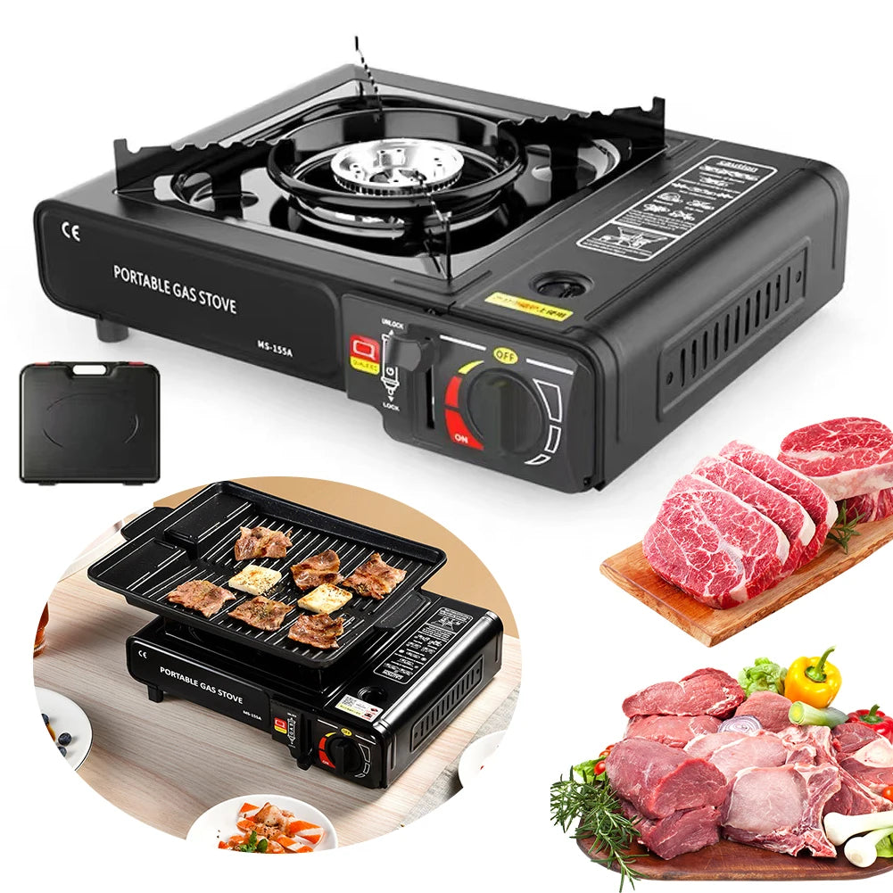 Estufa de butano con quemador portátil, estufa de Gas para acampar, estufa de tanque de Gas para exteriores con funda de transporte, estufa de mochilero para senderismo y cocina
